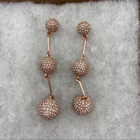 Kate Spade rose gold rhinestone studded pave bauble post dangle earrings - Picture 5 of 7